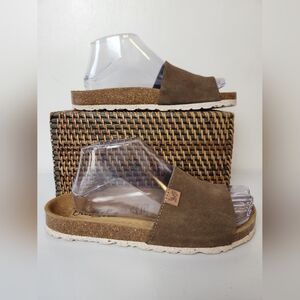 Biostep Brown Suede Single Strap Cork Footbed Boho Slide Sandals